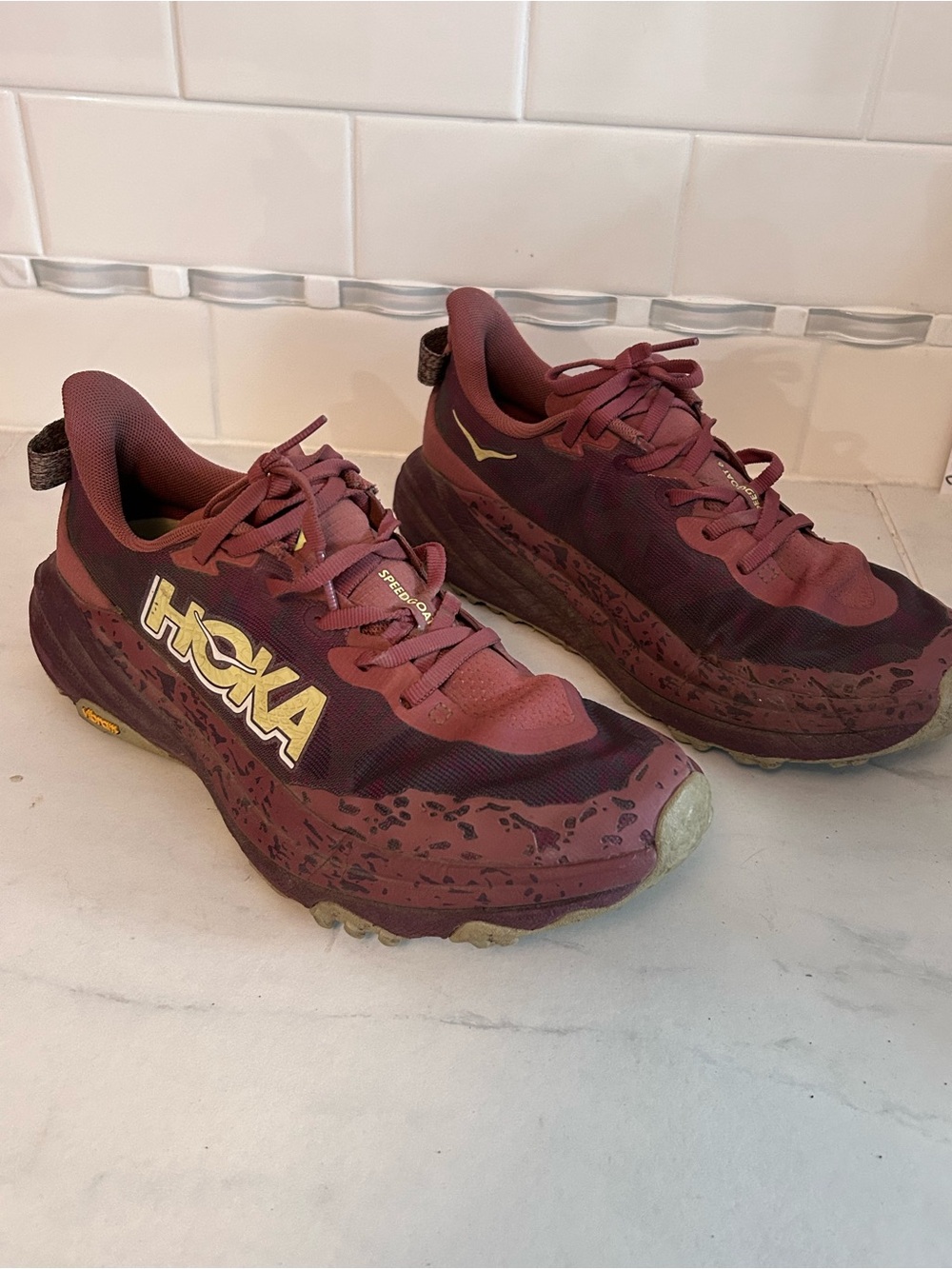 Hoka Burgundy speedgoat 6 Trail Running Shoes.